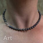 Zoetwaterparel ketting met peacock kleuren zilver