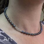 Zoetwaterparel ketting met peacock kleuren zilver