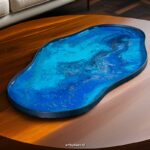 Herinneringsdienblad met as en lasergravure – kunstwerk in blauwtinten met epoxy