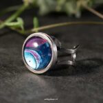 Handgemaakte verstelbare ring paars & blauw 14mm Handgemaakte verstelbare ring paars & blauw 14mm