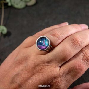 Handgemaakte verstelbare ring paars & blauw 14mm