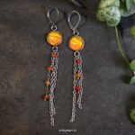 Prachtige oranje met gele klapoorbellen met carneool
