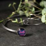 Stainless steel dubbele bangle armband met paarse steen Stainless steel dubbele bangle armband met paarse steen