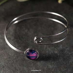Stainless steel dubbele bangle armband met paarse steen