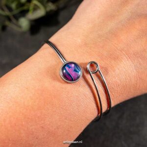 Stainless steel dubbele bangle armband met paarse steen