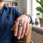 grote verstelbare ring met blauw roze handgemaakte steen1